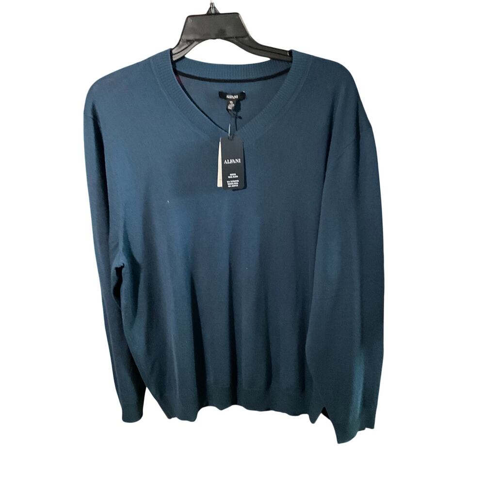 Alfani Merino Wool Quiet Luxury Preppy V Neck Sweater Dark Teal NWT XXL
